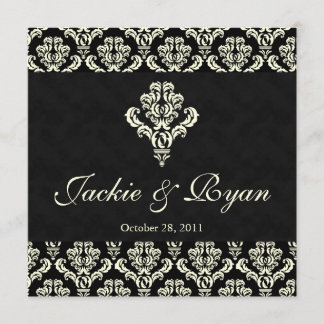 Chandelier Faire-part de mariage Creme noire Damas