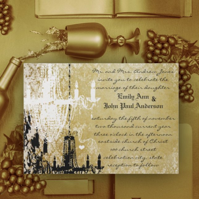 Chandelier Mariage Vintage Damask Or Invitation de (Créateur téléchargé)