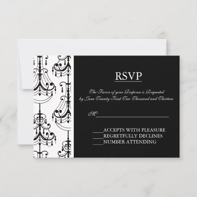 Chandelier noir & blanc Elégantes cartes RSVP (Devant)