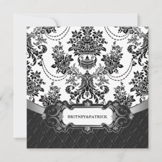Chandelier noir Damas merdes blanches Invitations
