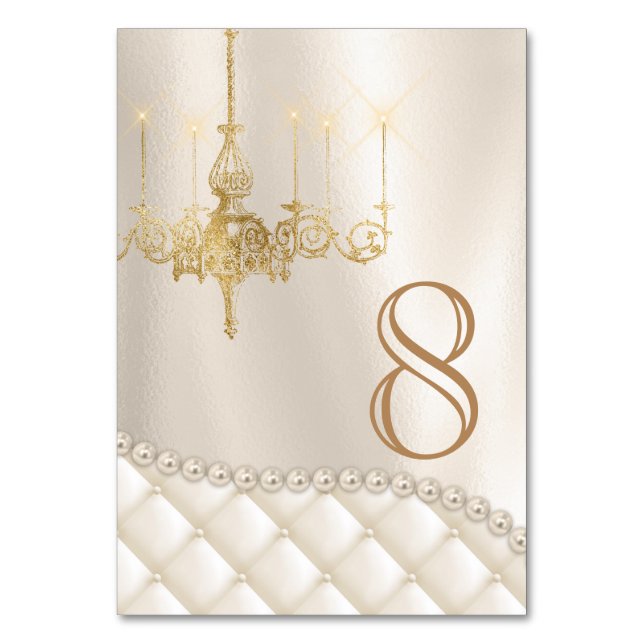 Chandelier Perles Satin Mariage Carte Numéro de ta (Par défaut)