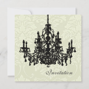 Chandelier sur damas blanc, invitations de mariage