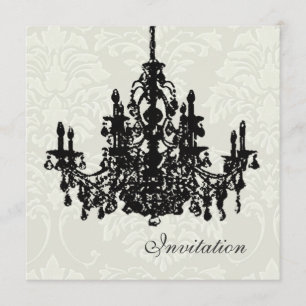 Chandelier sur damas blanc, invitations de mariage