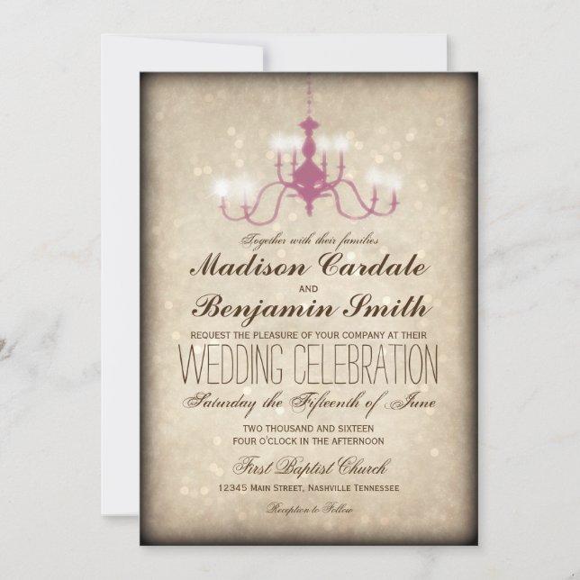 Chandelier vintage Invitations de mariage rustique (Devant)