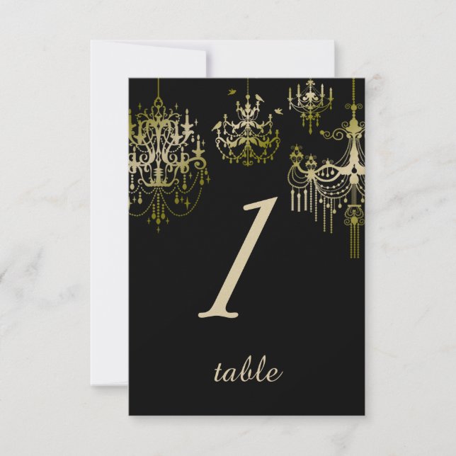 Chandeliers d'or sur la carte de Mariage Black Pos (Devant)