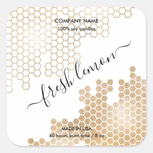 Chandelle étiquette moderne HONEYCOMB cire abeille (Devant)