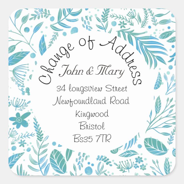 Changement d'adresse autocollant turquoise et moti (Devant)