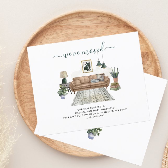 Changement d'adresse Boho Moving Faire-part (Moving Announcement Boho Chic Living Room Change of Address)