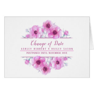Changement de date anemone rose mariage carte repo