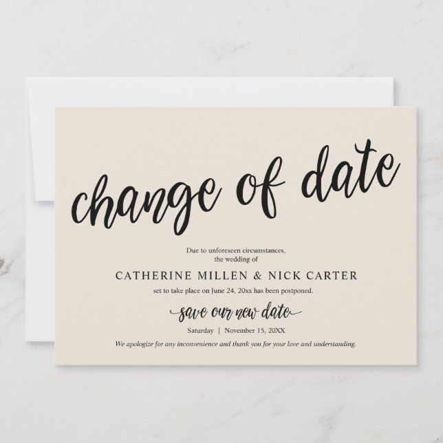 Changement de date de mariage, Crème, Carte de fai (Devant)