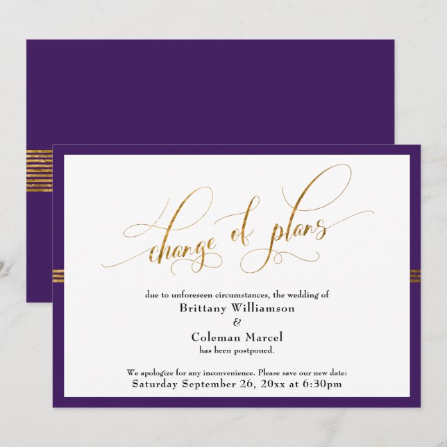 Changement de plan Elégant violet avec carte Gold  (Devant / Derrière)