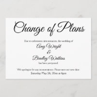 "Changement de plan" Reporté Faire-part Mariage
