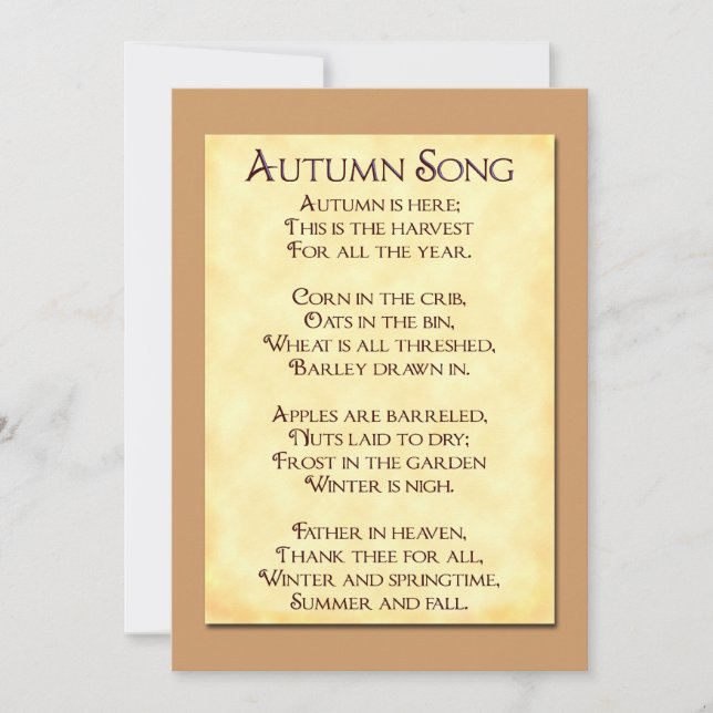 Chanson d'automne Thanksgiving Poem Invitations pe (Devant)