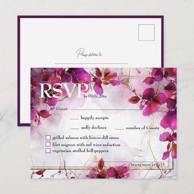 Chanson et menu Fuchsia Enchantement : Aquarelle (Devant / Derrière)