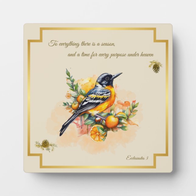 Chanson Oiseau Oriole Plaque Ecclesiastes 3 (Devant)