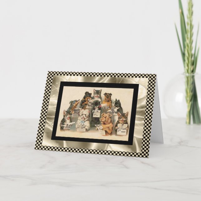 Chant vintage Carte Chanter Chien & Chat Choir Mei (Devant)