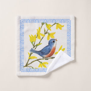 Chanter Bleu Rouge Oiseau Jaune Fleurs Bleu Bordur