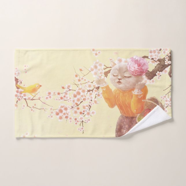 Chanter Chat avec panier à fleurs (Serviette à main)