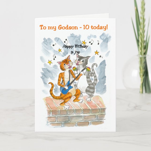 Chanter des chats 10e carte d'anniversaire amusant (Devant)