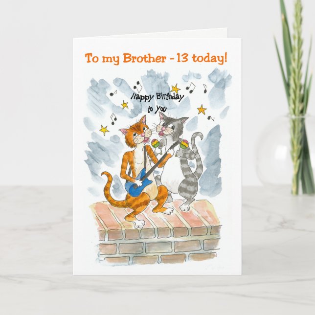 Chanter des chats 13e carte d'anniversaire amusant (Devant)