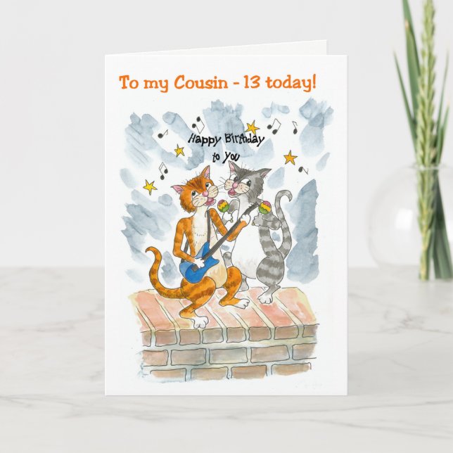 Chanter des chats 13e carte d'anniversaire amusant (Devant)