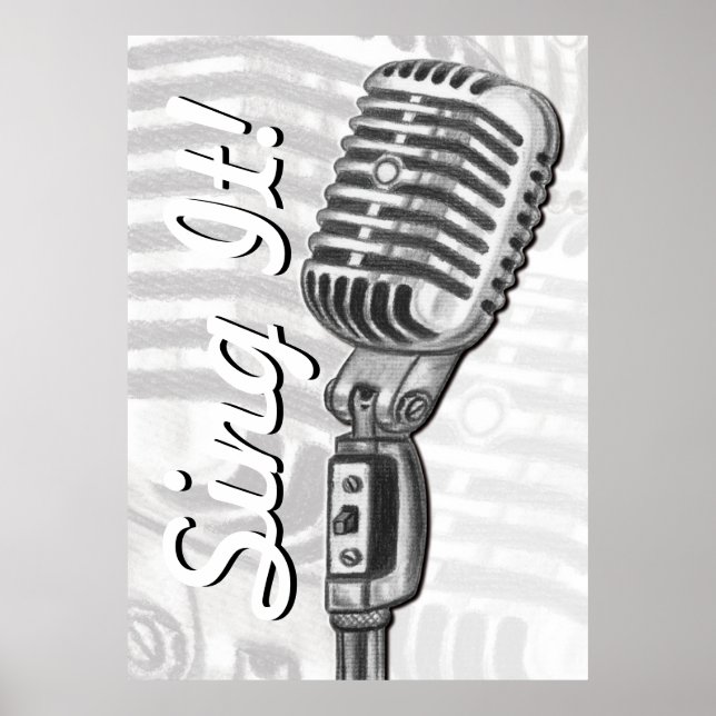Chanter Il Microphone Vintage dans Poster Charcoal (Devant)