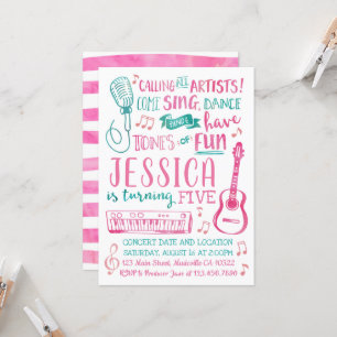 Chanteur d'aquarelle Invitation d'anniversaire