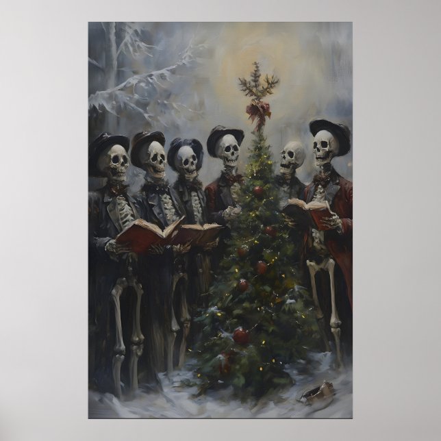 Chanteurs de Noël squelette effrayant - Impression (Devant)
