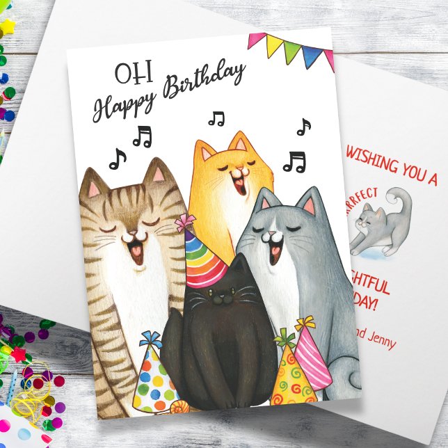 Chantez la carte d'anniversaire des chats - Carte  (Singing Cats Birthday Card – Cute Cat Choir Card)