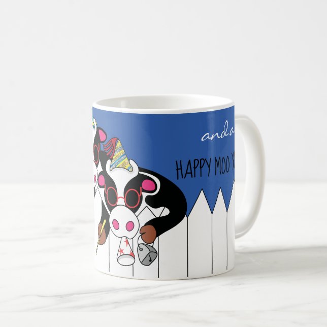Chanukah Mug 11 oz. "Bonne Année Moo" (Devant droit)