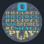 Chanukah "O Dreidel Dreidel..." Stickers Round<br><div class="desc">Chanukah/Hanoukka "O Dreidel Dreidel Dreidel Now Dreidel We Shall Play"/Or, Bleu" Stickers Round. Amusez-vous à utiliser ces autocollants comme garnitures de gâteau, préférez les fermetures de sacs, ou n'importe quel rocher vos festivités! L'arrière - plan peut être changé en choisissant parmi une grande sélection de couleurs. La couche de Parties...</div>