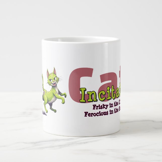 Chaos Cat 20oz Mug – Incitata: Frisky in Sheets (Devant)