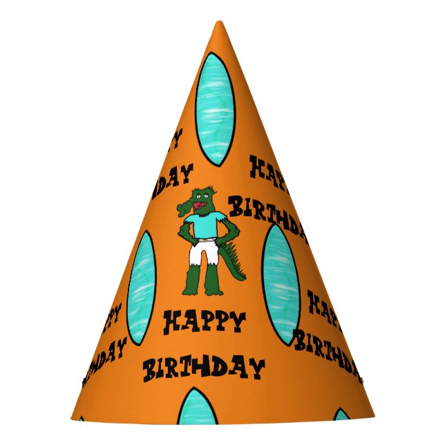 Chapeau d'anniversaire Alligator Surfeur #2 (Devant)