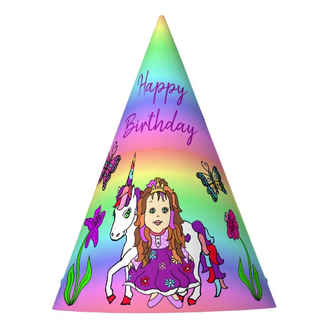 Chapeau d'anniversaire Fée Violette et Licorne (Devant)