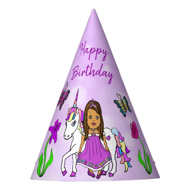 Chapeau d'anniversaire Fée Violette et Licorne (Devant)