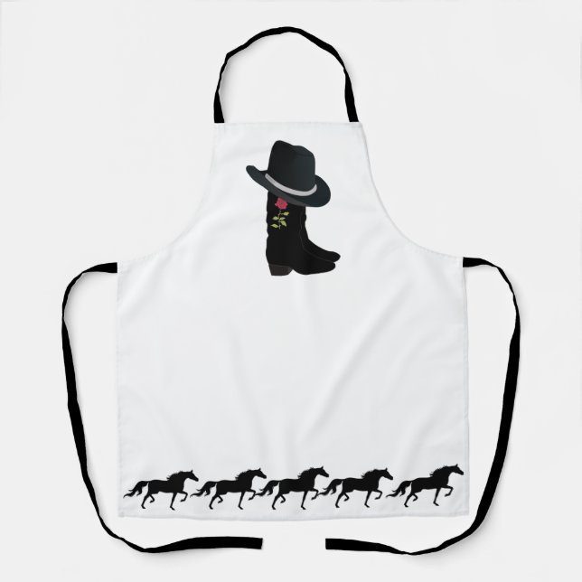 Chapeau de campagne, bottes et chevaux sur tablier (Recto)