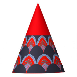 Chapeau de fête à plumes de paon rouge et marine