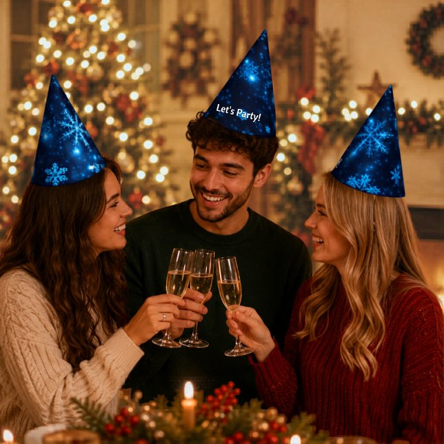 Chapeau de fête Bleu Profond & Flocons de Neige Br (Deep Blue & Bright Snowflakes Party Hat)