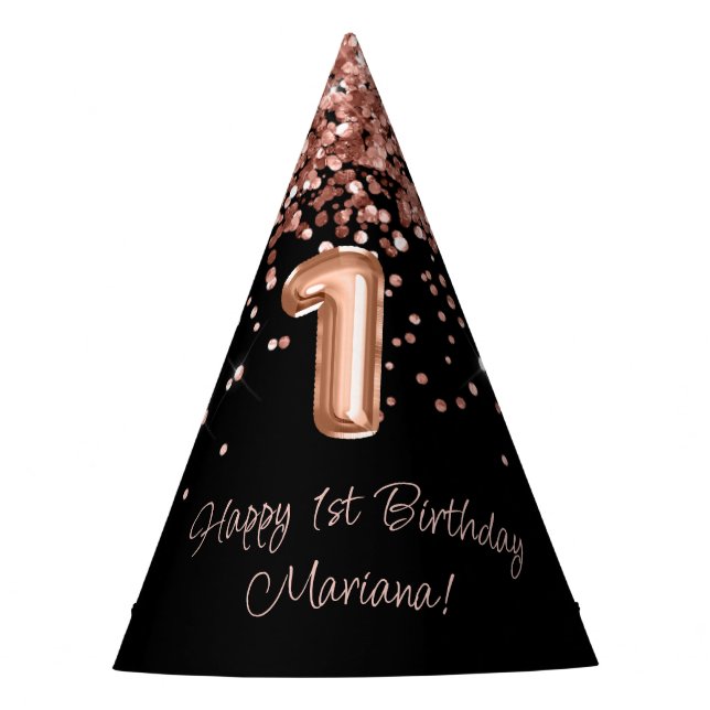 Chapeau de fête d'anniversaire 1ère Rose Gold Noir (Devant)