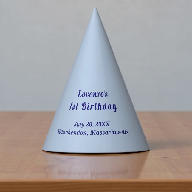 Chapeau de fête d'anniversaire bleu clair minimali (Typography style minimalist light blue kids birthday party hats)