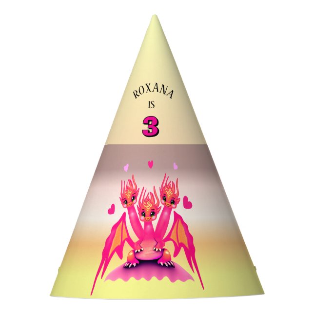 Chapeau de fête d'anniversaire rose dragon (Devant)