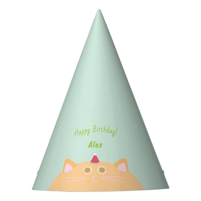 Chapeau de fête d'anniversaire vert menthe de chat (Devant)