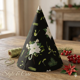 Chapeau de fête noir à motif floral blanc et vert