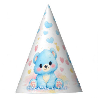 Chapeau de fête pastel bleu pour bébé ours mignon