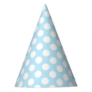 Chapeau de fête pois blanc sur fond bleu clair