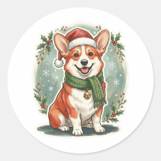 Chapeau de Père Noël Corgi Autocollant de Noël