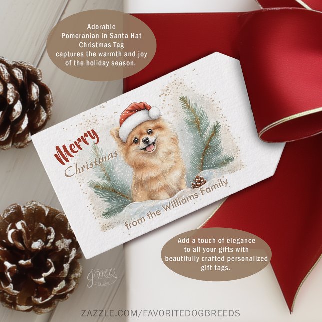 Chapeau de Père Noël de Pomeranian Cozy Étiquette  (Adorable
Pomeranian in Santa Hat
Christmas Tag
captures the warmth and joy
of the holiday season.)