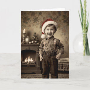 Chapeau de Père Noël garçon vintage Carte de Noël