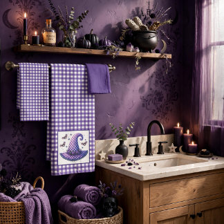 Chapeau de sorcière Halloween en vichy violet et c