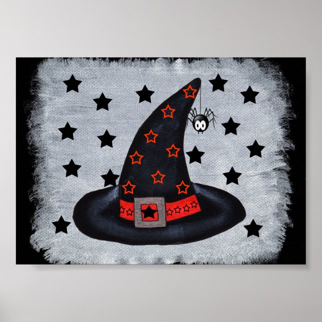 Chapeau de sorcière noir avec étoiles et affiche d (Devant)